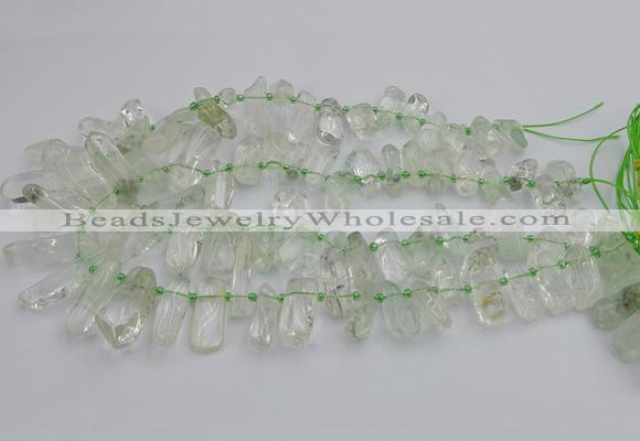 CTD454 15.5 inches 8*20mm - 15*38mm freeform green phantom quartz beads