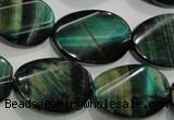 CTE1078 15.5 inches 18*25mm twisted oval dyed green tiger eye beads