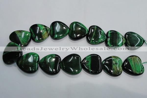 CTE1085 15.5 inches 30*30mm heart dyed green tiger eye beads