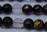 CTE1132 15 inches 8mm faceted round mixed tiger eye & white crystal beads