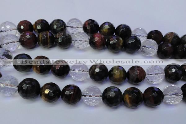 CTE1135 15 inches 14mm faceted round mixed tiger eye & white crystal beads