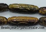 CTE116 15.5 inches 12*40mm carved cylinder yellow tiger eye beads