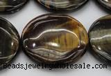 CTE1353 15.5 inches 35mm flat round yellow & blue tiger eye beads