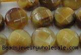 CTE1538 15.5 inches 14mm faceted coin golden tiger eye beads