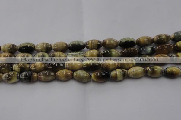 CTE1554 15.5 inches 10*14mm rice golden & blue tiger eye beads wholesale