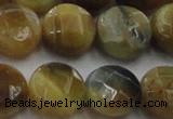 CTE1576 15.5 inches 16mm faceted coin golden & blue tiger eye beads