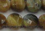 CTE1577 15.5 inches 18mm faceted coin golden & blue tiger eye beads