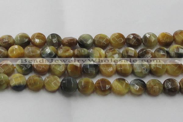 CTE1577 15.5 inches 18mm faceted coin golden & blue tiger eye beads