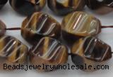 CTE1591 15.5 inches 12*16mm twisted rice yellow tiger eye beads