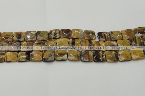 CTE1734 15.5 inches 15*15mm faceted square yellow tiger eye beads