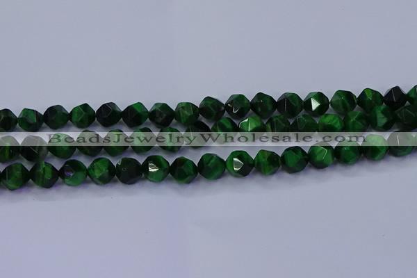 CTE1923 15.5 inches 10mm faceted nuggets green tiger eye beads