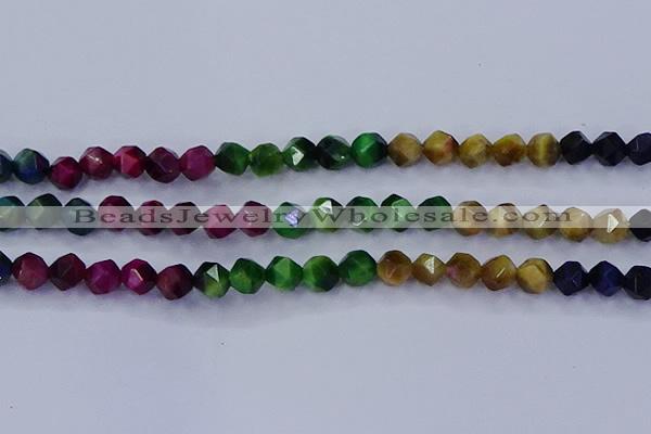 CTE1928 15.5 inches 10mm faceted nuggets colorful tiger eye beads