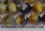 CTE1977 15.5 inches 10mm faceted nuggets golden & blue tiger eye beads