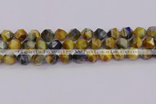 CTE1978 15.5 inches 12mm faceted nuggets golden & blue tiger eye beads