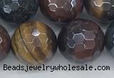 CTE2098 15.5 inches 16mm faceted round AB-color mixed tiger eye beads