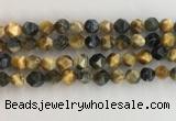 CTE2127 15.5 inches 10mm faceted nuggets golden & blue tiger eye beads