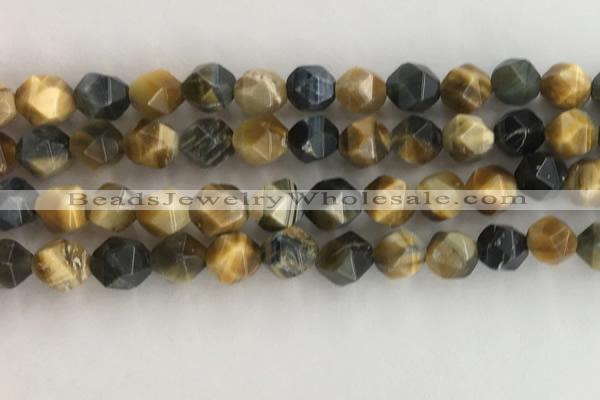 CTE2127 15.5 inches 10mm faceted nuggets golden & blue tiger eye beads