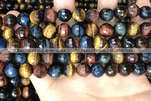 CTE2228 15.5 inches 10mm faceted round colorful tiger eye beads