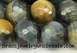 CTE2312 15 inches 10mm faceted round golden & blue tiger eye beads