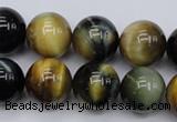 CTE556 15.5 inches 16mm round golden & blue tiger eye beads