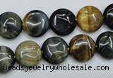 CTE561 15.5 inches 12mm flat round golden & blue tiger eye beads