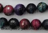 CTE584 15.5 inches 12mm faceted round colorful tiger eye beads