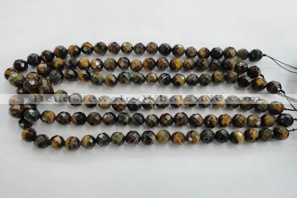 CTE723 15.5 inches 10mm faceted round yellow & blue tiger eye beads