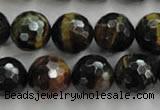 CTE726 15.5 inches 16mm faceted round yellow & blue tiger eye beads