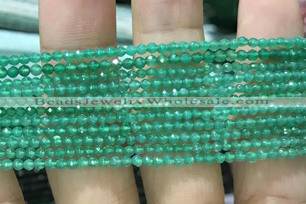 CTG1007 15.5 inches 2mm faceted round tiny green agate beads