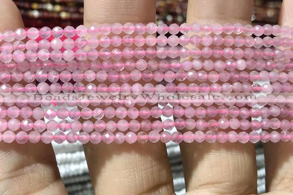 CTG1016 15.5 inches 2mm faceted round tiny rose quartz beads