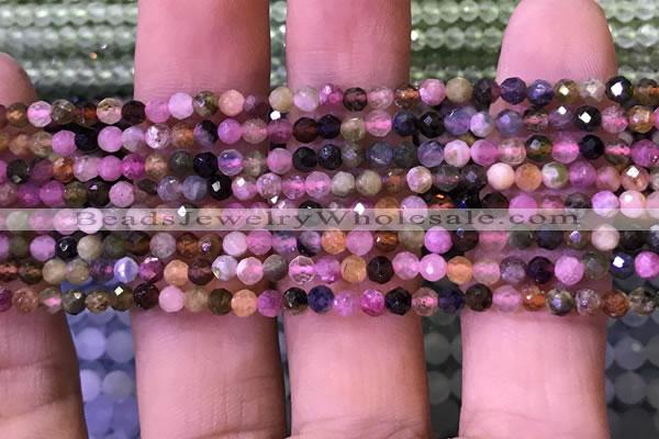 CTG1138 15.5 inches 3mm faceted round tiny tourmaline beads