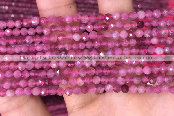 CTG1510 15.5 inches 3mm faceted round pink tourmaline beads