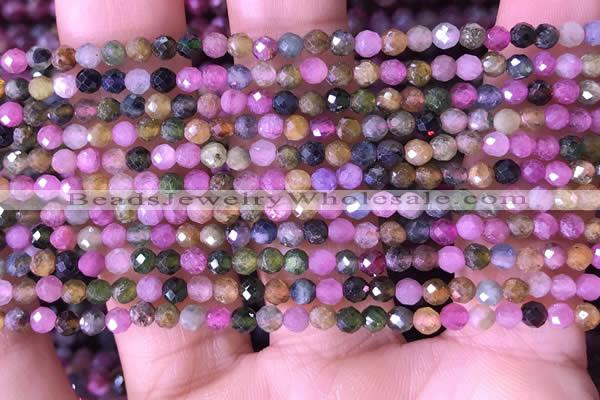 CTG1511 15.5 inches 3mm faceted round tourmaline beads wholesale