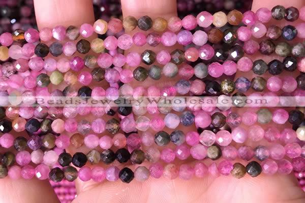 CTG1543 15.5 inches 4mm faceted round tourmaline beads wholesale