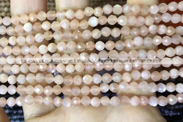 CTG1544 15.5 inches 4mm faceted round moonstone beads wholesale