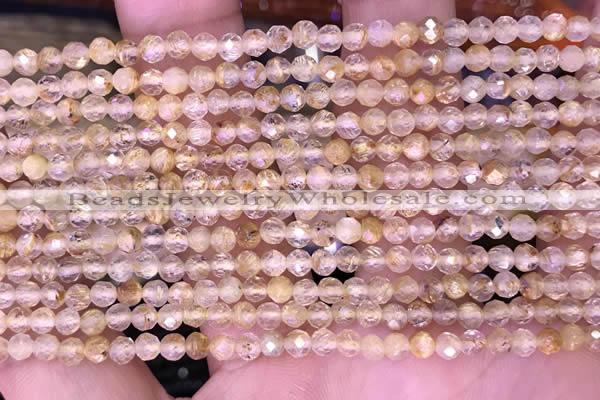 CTG1630 15.5 inches 3mm faceted round tiny golden rutilated quartz beads