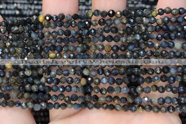 CTG2211 15 inches 2mm,3mm faceted round blue tiger eye beads