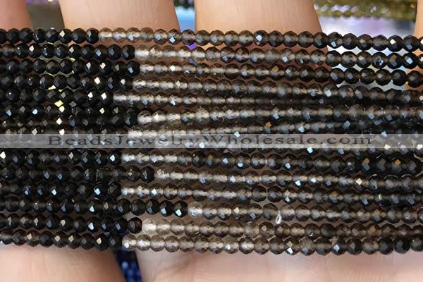 CTG2242 15 inches 2mm faceted round natural smoky quartz beads