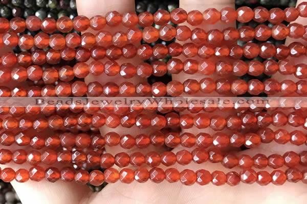 CTG2531 15.5 inches 4mm faceted round red agate beads wholesale