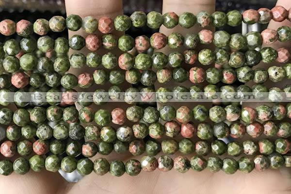 CTG3579 15.5 inches 4mm faceted round unakite beads wholesale