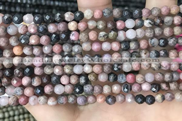 CTG3592 15.5 inches 4mm faceted round rhodonite beads wholesale