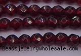 CTG510 15.5 inches 4mm faceted round tiny red garnet beads