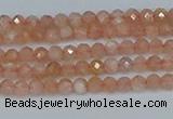 CTG607 15.5 inches 3mm faceted round peach moonstone beads