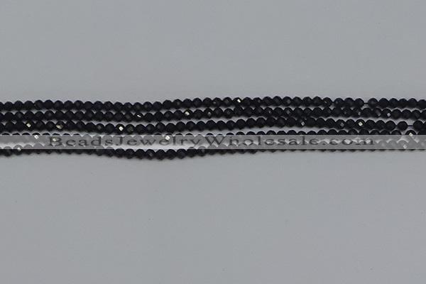 CTG643 15.5 inches 2mm faceted round black tourmaline beads