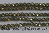 CTG645 15.5 inches 2mm faceted round golden pyrite beads