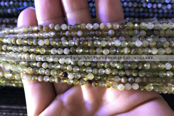 CTG819 15.5 inches 4mm faceted round tiny green garnet beads