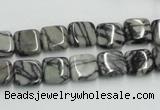 CTJ14 16 inches 10*10mm square black water jasper beads wholesale