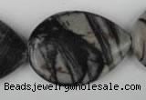 CTJ235 15.5 inches 26*35mm flat teardrop black water jasper beads