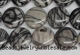 CTJ41 15.5 inches 16mm flat round black water jasper beads wholesale