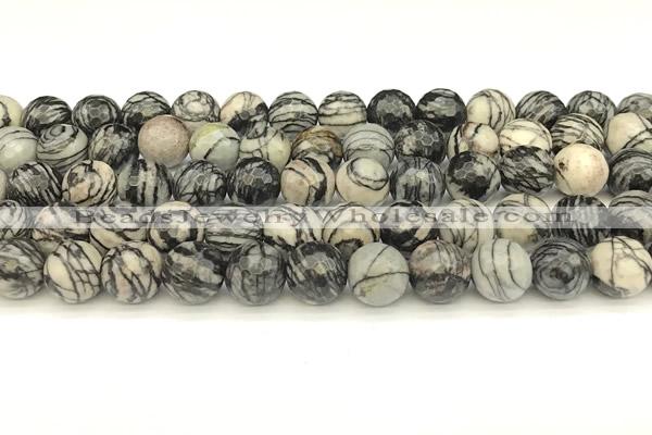 CTJ422 15 inches 10mm faceted round black water jasper beads